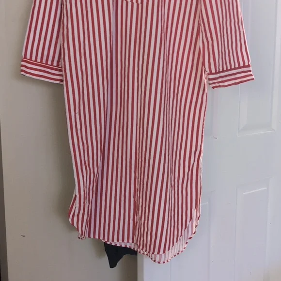 Oscar de la Renta Red and White Striped Pajama Top - Picture 5 of 6